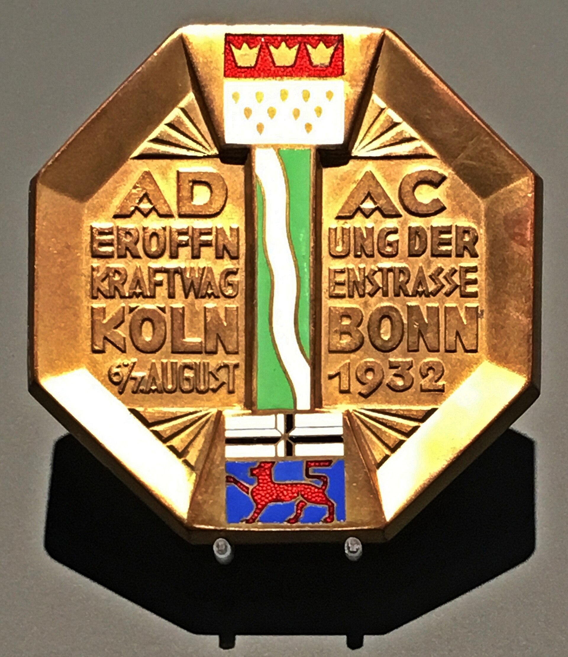 Plakette des ADAC zur Eröffnung der Kraftwagenstraße Köln–Bonn am 6. August 1932